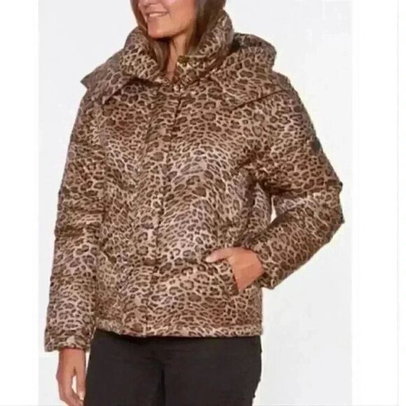 Sanctuary Leopard Print Zip Up Puffer Jacket Size XL - Picture 1 of 9